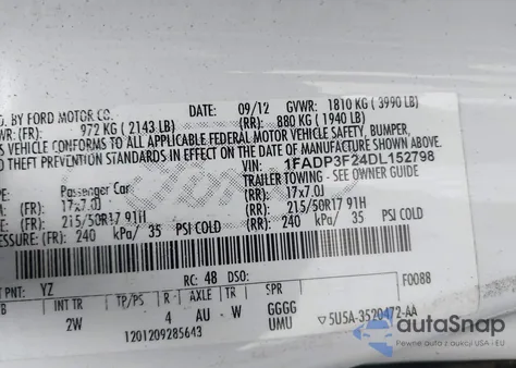 2013 Ford Focus Se from USA, damaged, VIN 1FADP3F24DL152798